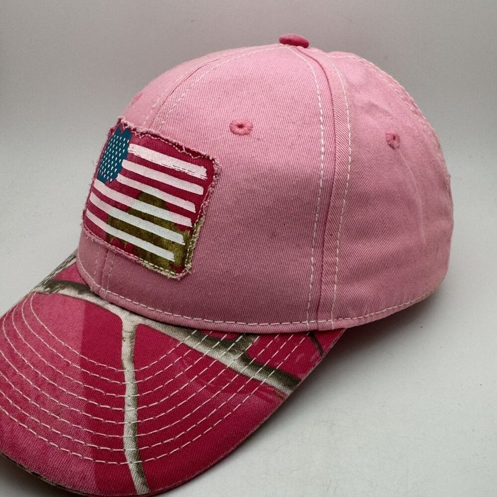 Buck Wear Women's Pink Camo Baseball Cap Hat Distressed USA Flag One Size - Picture 2 of 5